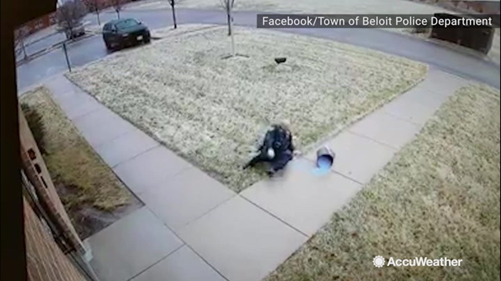 Even the police can have a hard time dealing with ice. Just ask this officer as he tumbled to the ground leaving the station on Jan. 11, in Beloit, Wisconsin.
