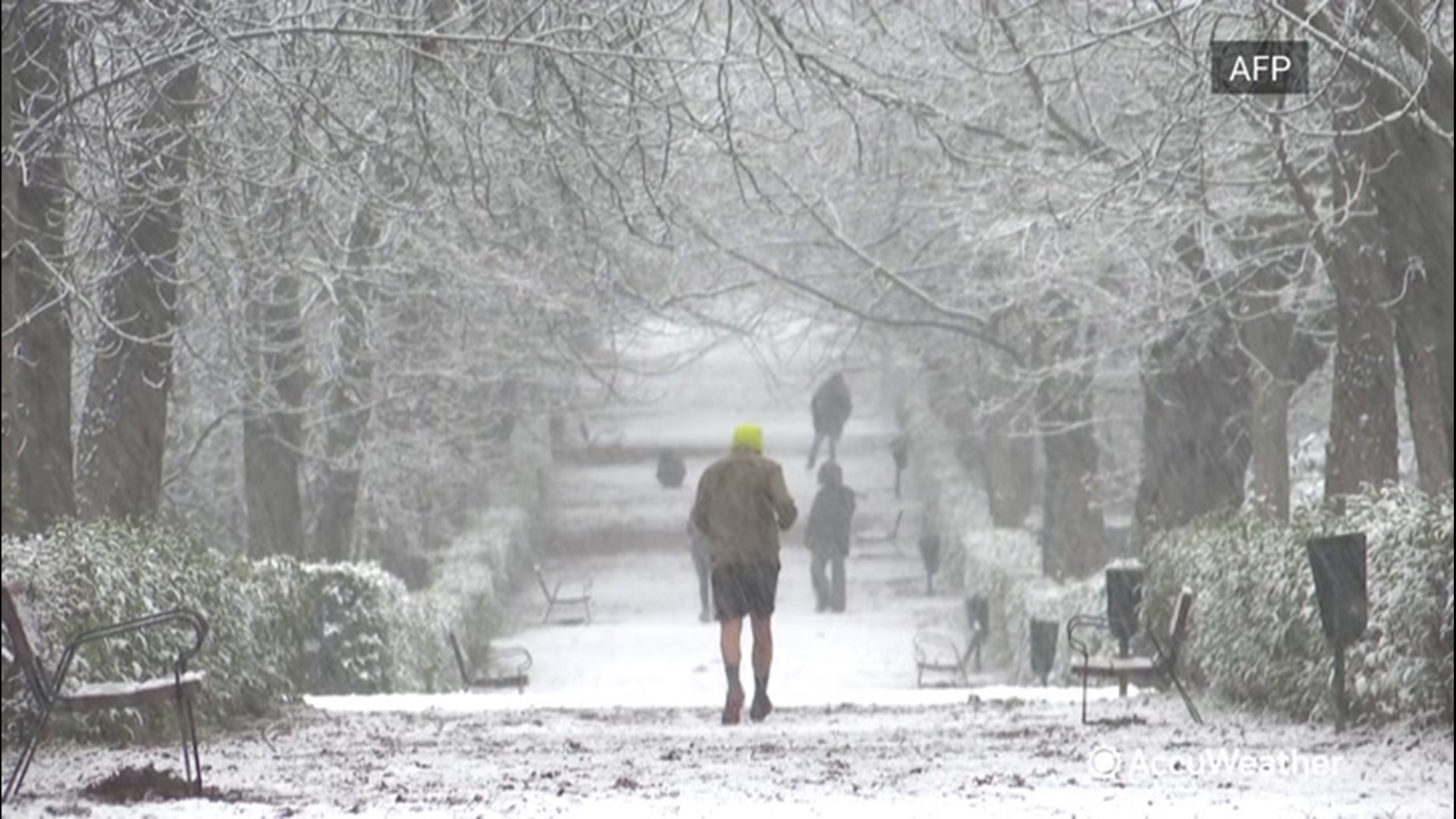 Madrid's Retiro Park was coated with snow on Jan. 7, as Storm Filomena brought a rare wintry blast to parts of Spain.