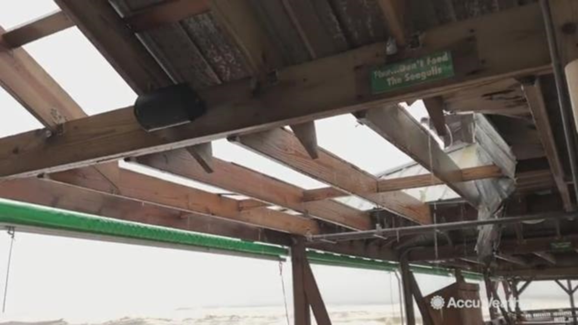 Winds of up to 150 mph are expected as Hurricane Michael nears. This metal roof from a hotel in Panama City Beach, Florida was completed ripped off from the strong winds. 