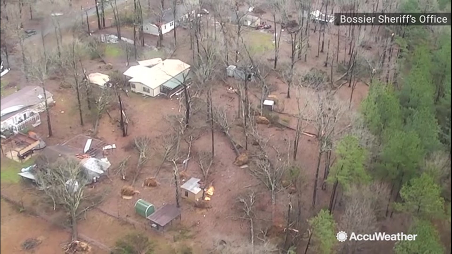 Buidlings were damaged and trees were ripped out of the ground on Jan. 11, when tornadic winds ripped through Haughton, Louisiana.