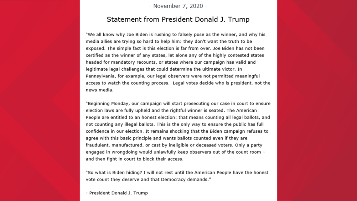 Verify President Trump S Statement After Biden S Projected Win Firstcoastnews Com