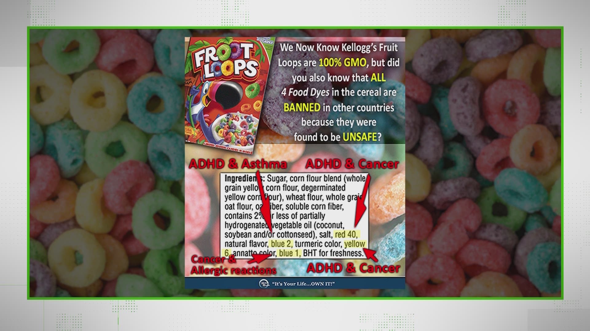 A simple online photo is making some frightening claims about Froot Loops dyes. But our VERIFY team found the cereal claim has some serious problems.