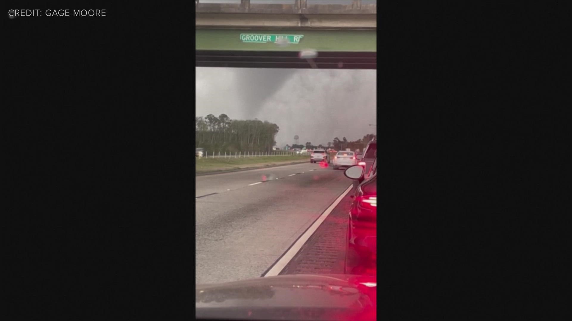 Video shows a tornado crossing a busy highway in Bryan County, Georgia, on April 5, 2022.