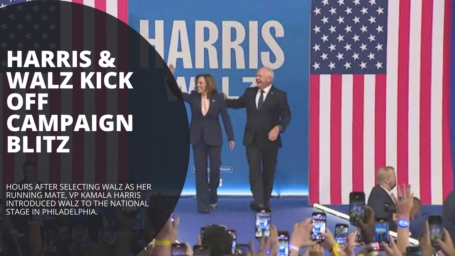 Hours after selecting Gov. Tim Walz as her running mate, VP Kamala Harris introduced him to the national stage at a Philadelphia rally.