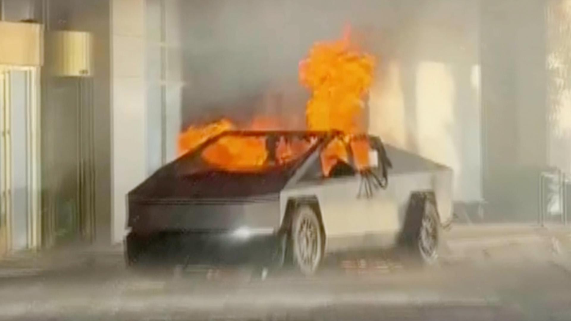 Firework mortars and camp fuel canisters were found stuffed into the back of the Tesla Cybertruck that exploded outside Trump's Vegas hotel.