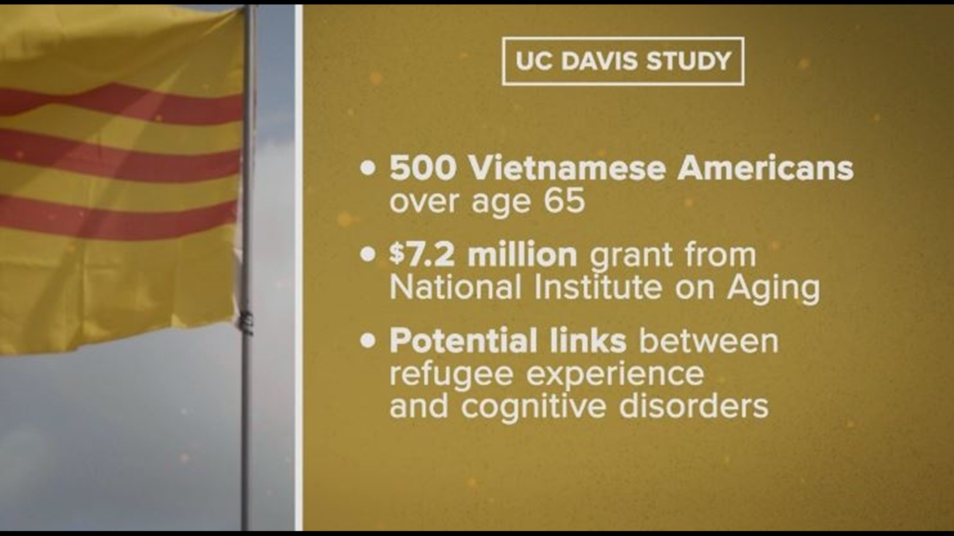 A look at a first-of-its-kind study delving into wartime trauma on Vietnamese Americans. Cognitive health will be tracked for 5 years.
