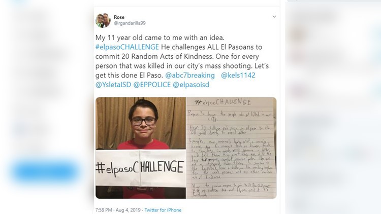 11-year-old El Paso boy challenges others to random acts of kindness in wake of massacre