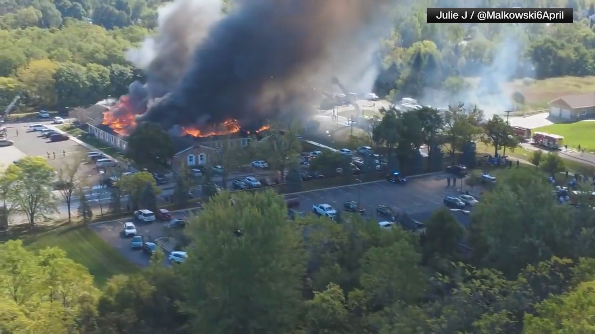Crews battle large fire at Church of Jesus Christ of Latter-day Saints in Grand Blanc after a reported mass shooting. Video via CNN Newsource
