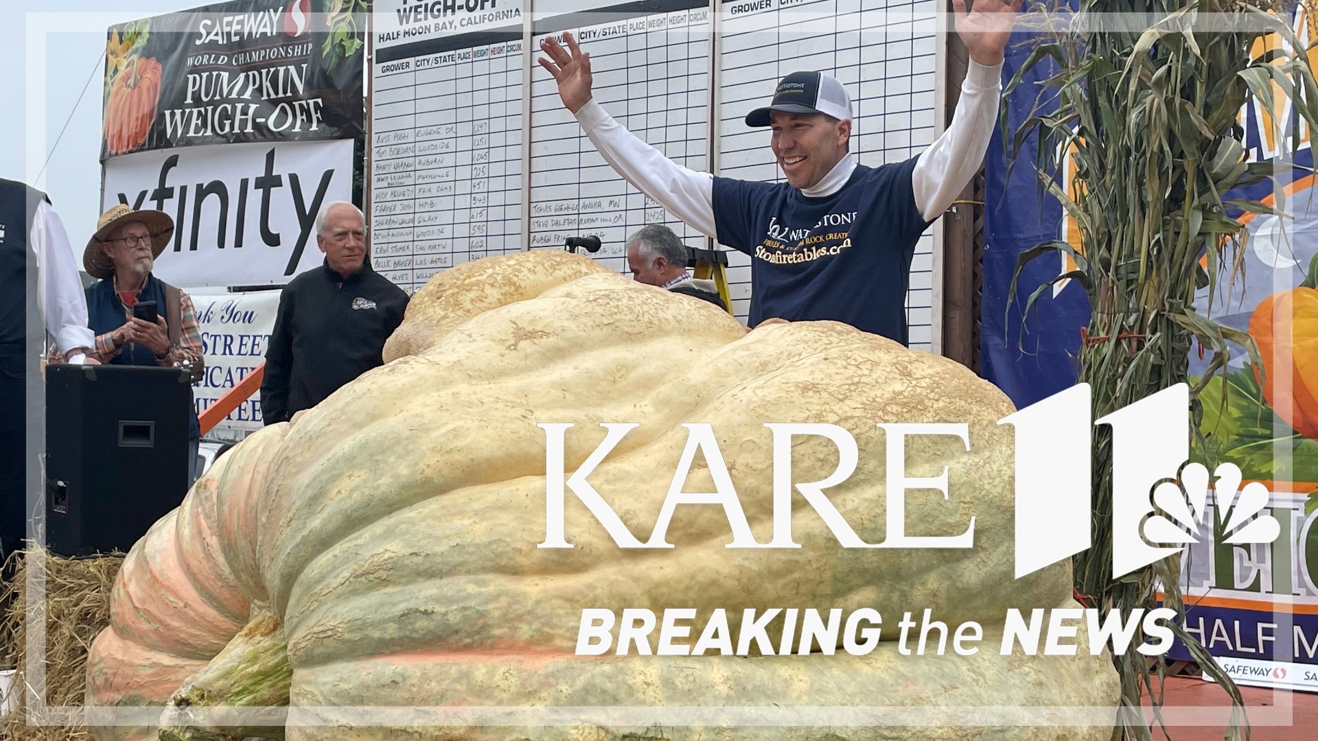 Travis Gienger, a horticulture teacher from Anoka, won the contest Monday with a pumpkin weighing in at 2,560.