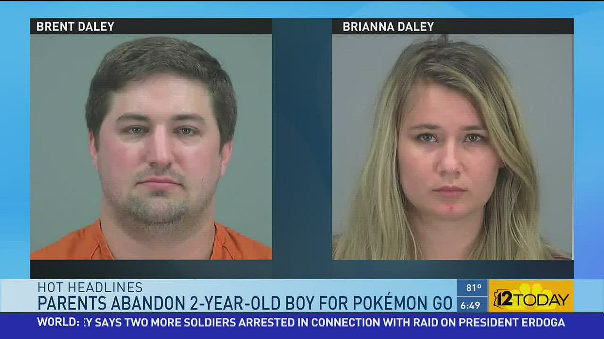 The Pinal County Sheriff's Office says a San Tan Valley couple left their 2-year-old son home alone while they drove around playing Pokemon.