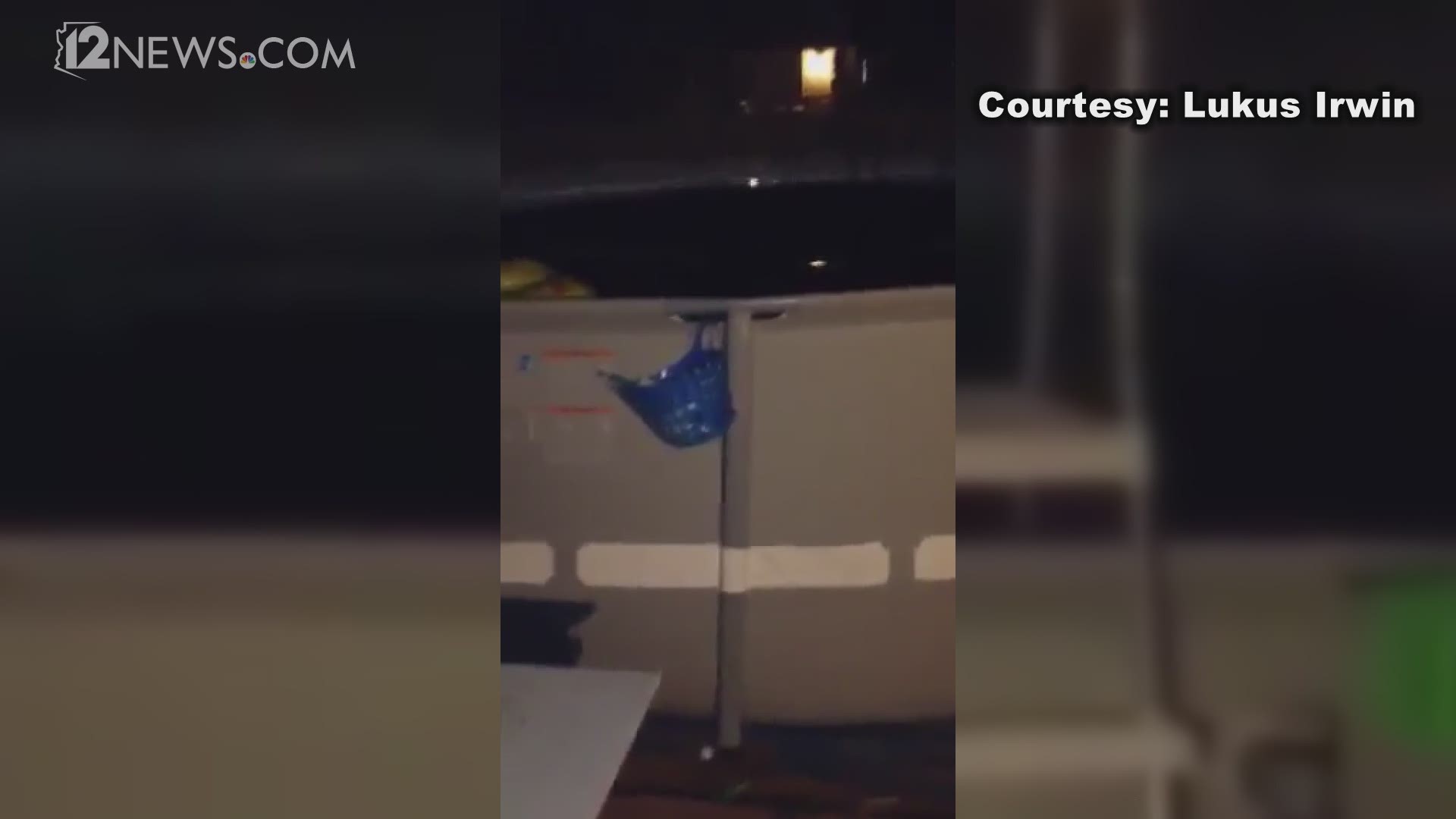 Experts say it couldn't have been an earthquake that caused a pool to slosh water around. The video was shot by Lukus Irwin on May 5, 2016 at about 9:15 p.m.