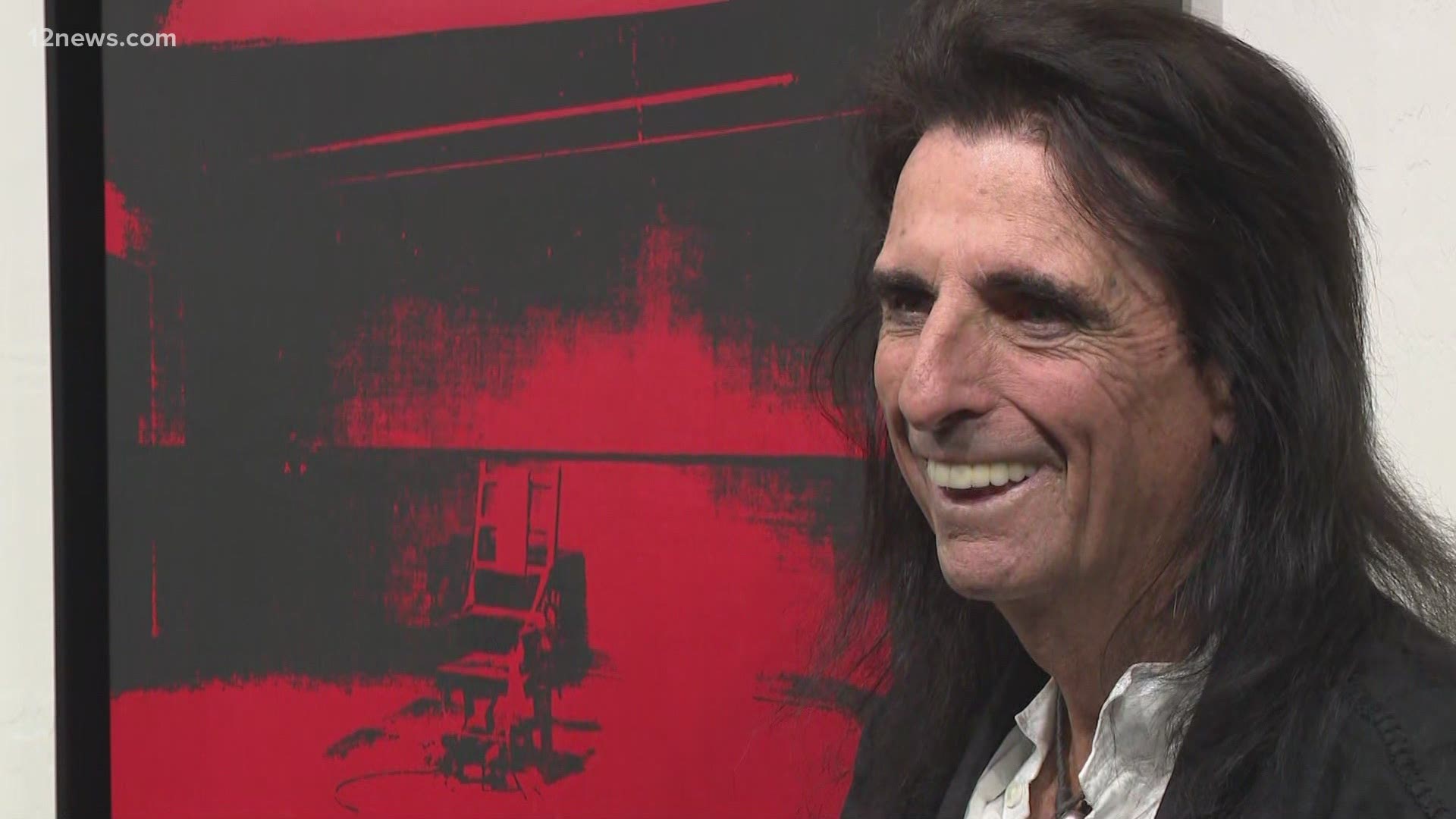 Several years ago, rocker Alice Cooper found a work of art by Andy Warhol rolled up in a tube. Today, he unveiled the silkscreen called "Little Electric Chair."