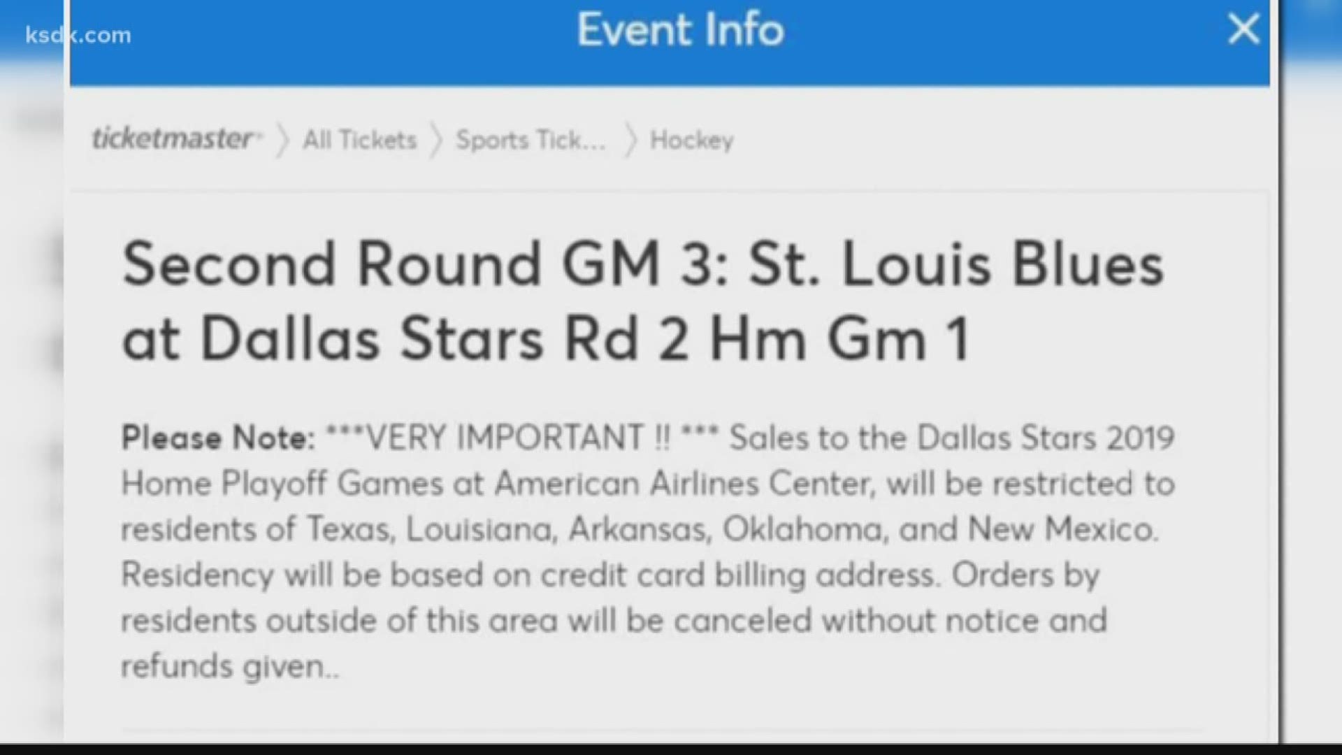 Missouri, Illinois Blues fans can’t buy tickets to see the Blues in Dallas through Ticketmaster ...