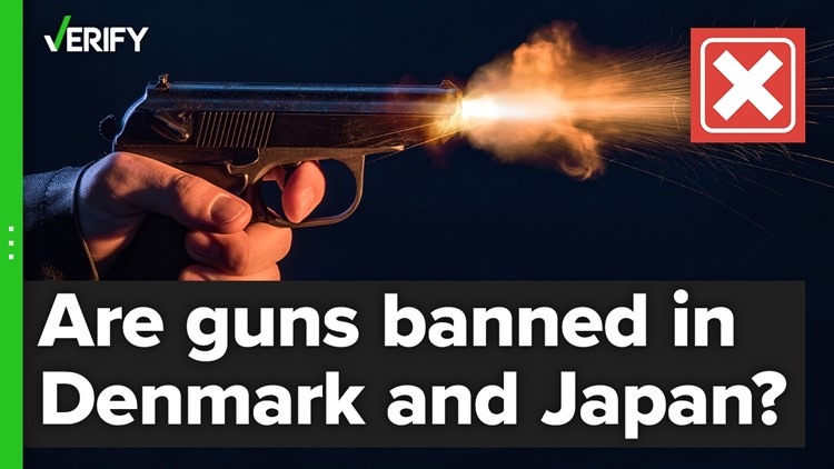 Are guns completely banned in Japan and Denmark?
