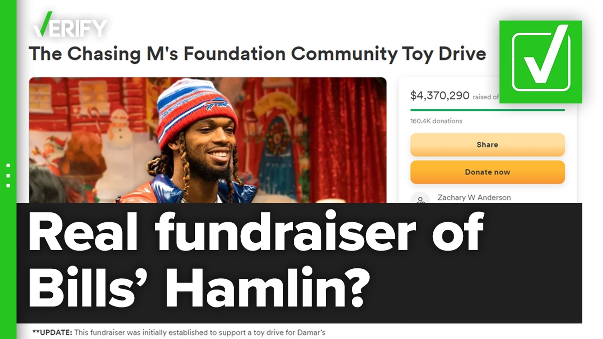Fans have raised millions in support of Buffalo Bills safety Damar Hamlin's toy drive after he suffered a cardiac arrest during a football game against the Bengals.