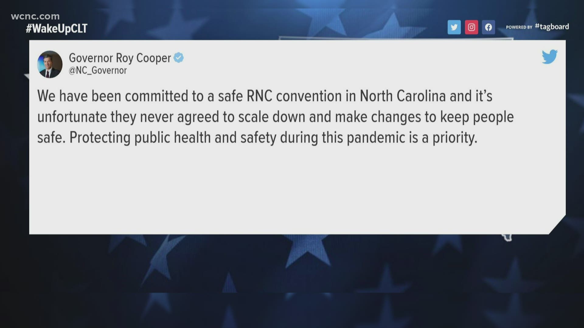 President Donald Trump tweeted Tuesday that he has no choice but to pull the RNC from Charlotte after Governor Roy Cooper's letter to GOP leaders.