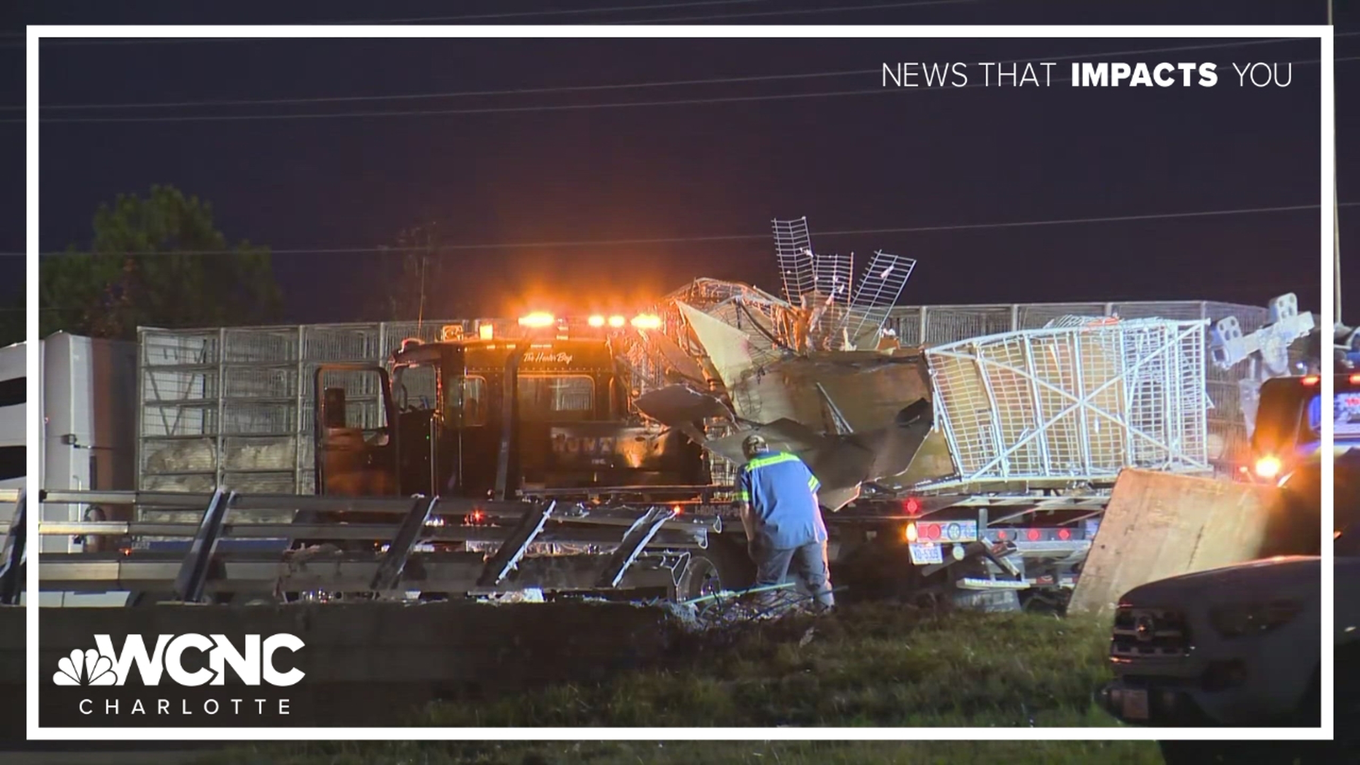 A ramp on Interstate 77 is blocked Thursday morning after a tractor trailer carrying live turkeys crashed.