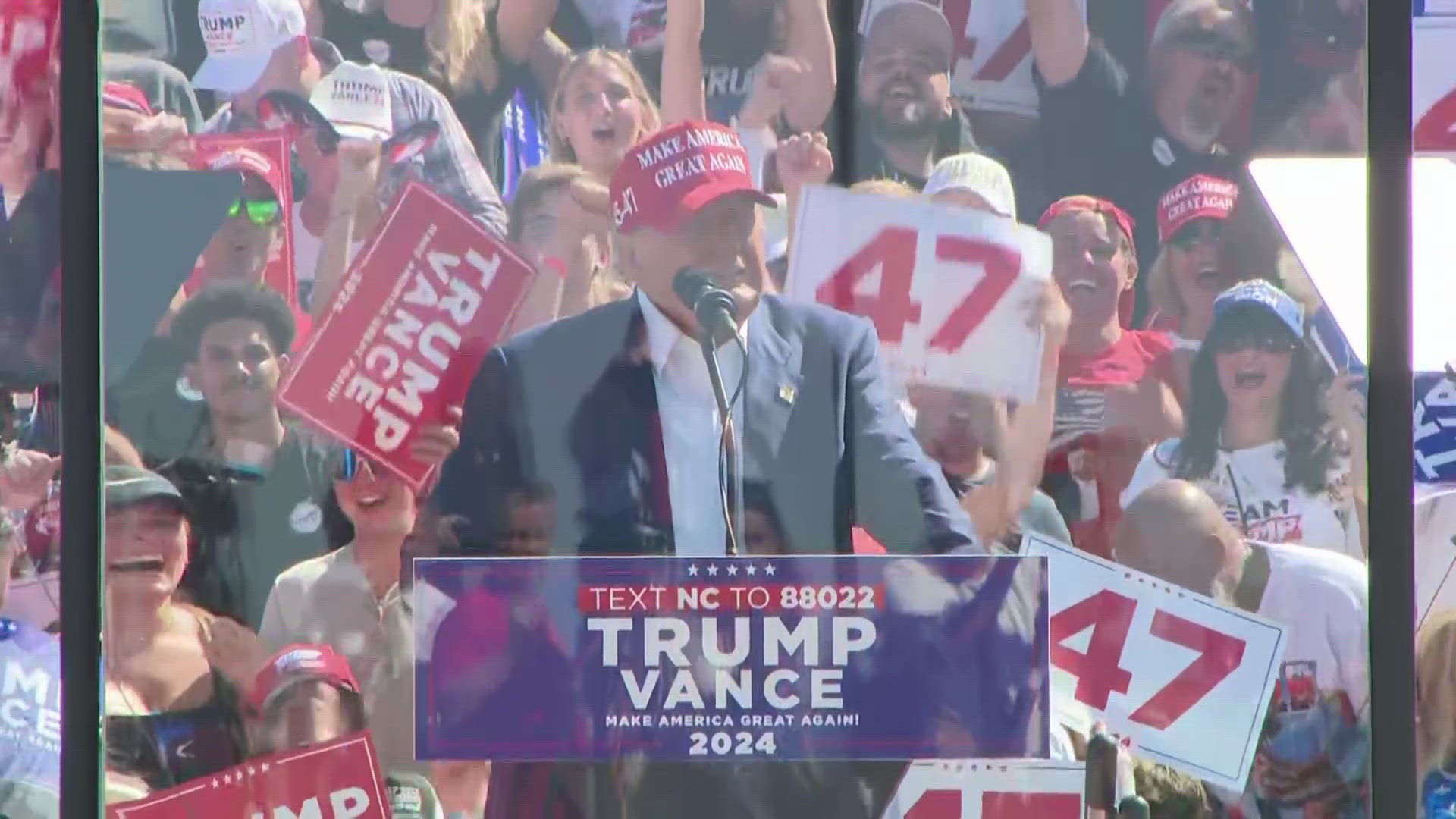 Former President Donald Trump delivers remarks at a campaign rally in Wilmington on Sept. 21, 2024.