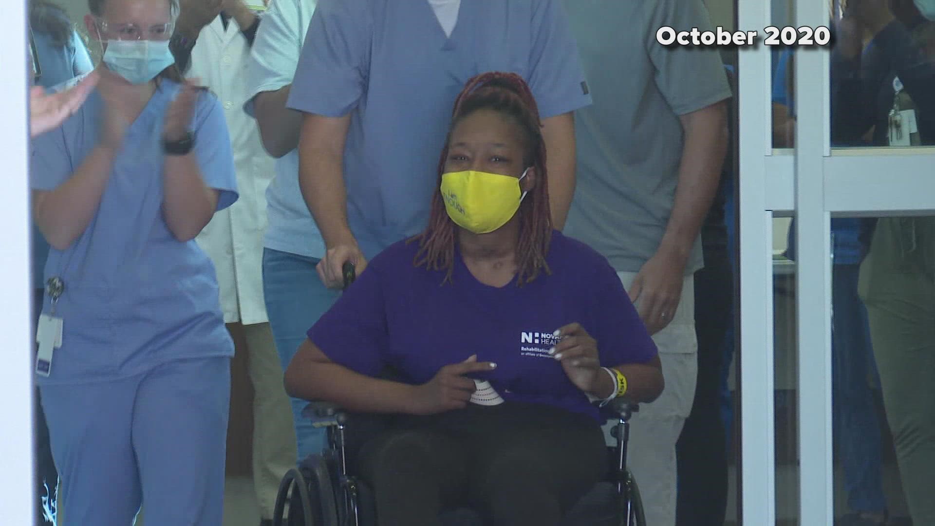 Tionna Hairston is sent home to a crowd of cheers after 6 months in the hospital fighting COVID