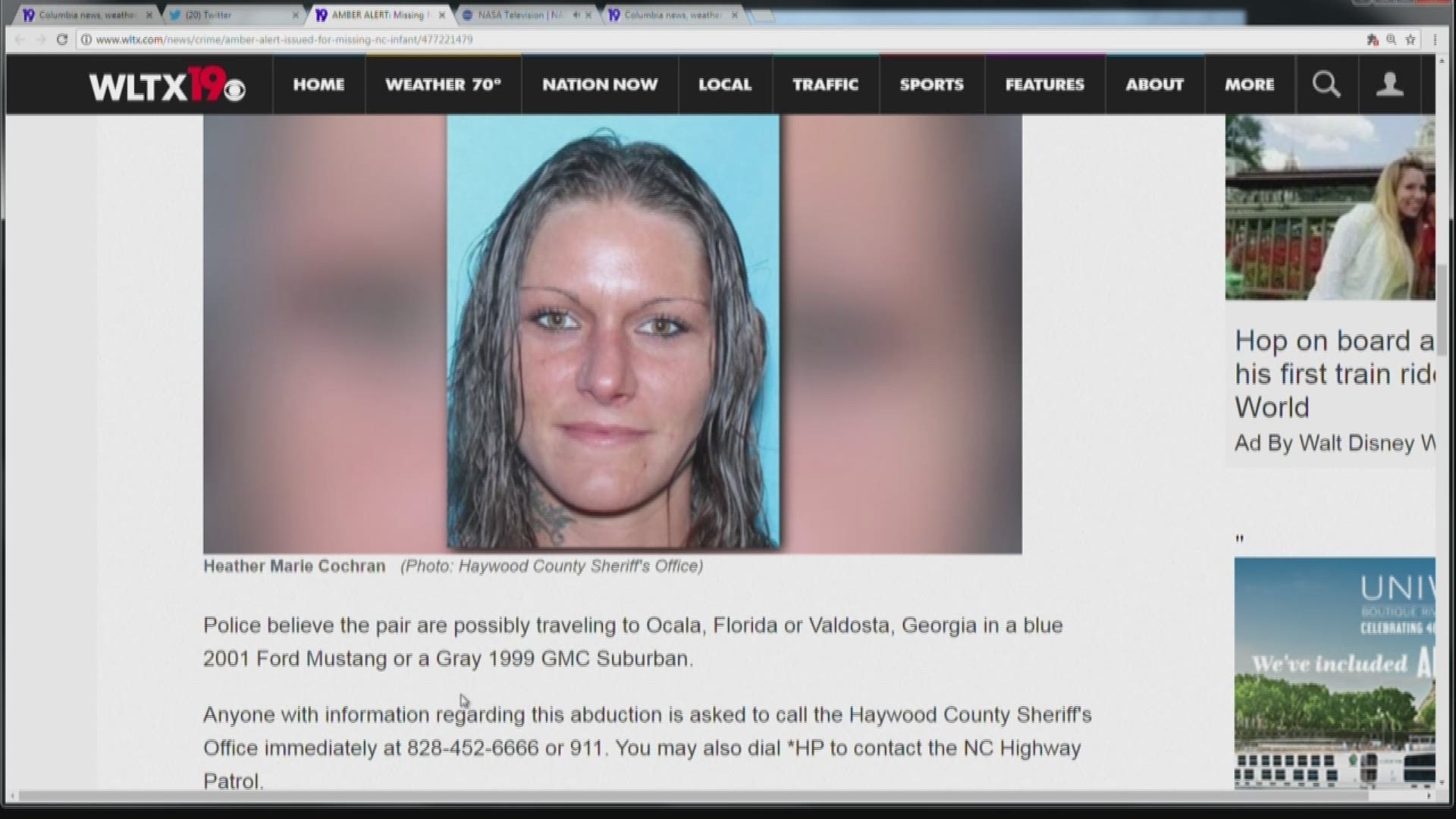 Police believe the pair are possibly traveling to Ocala, Florida or Valdosta, Georgia in a blue 2001 Ford Mustang or a Gray 1999 GMC Suburban.  