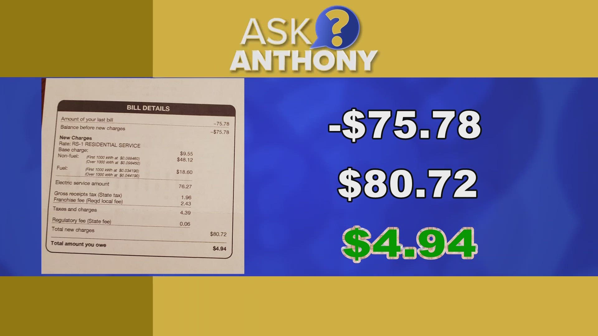 The woman contacted the Ask Anthony Team after she noticed her electric bill appeared too low.