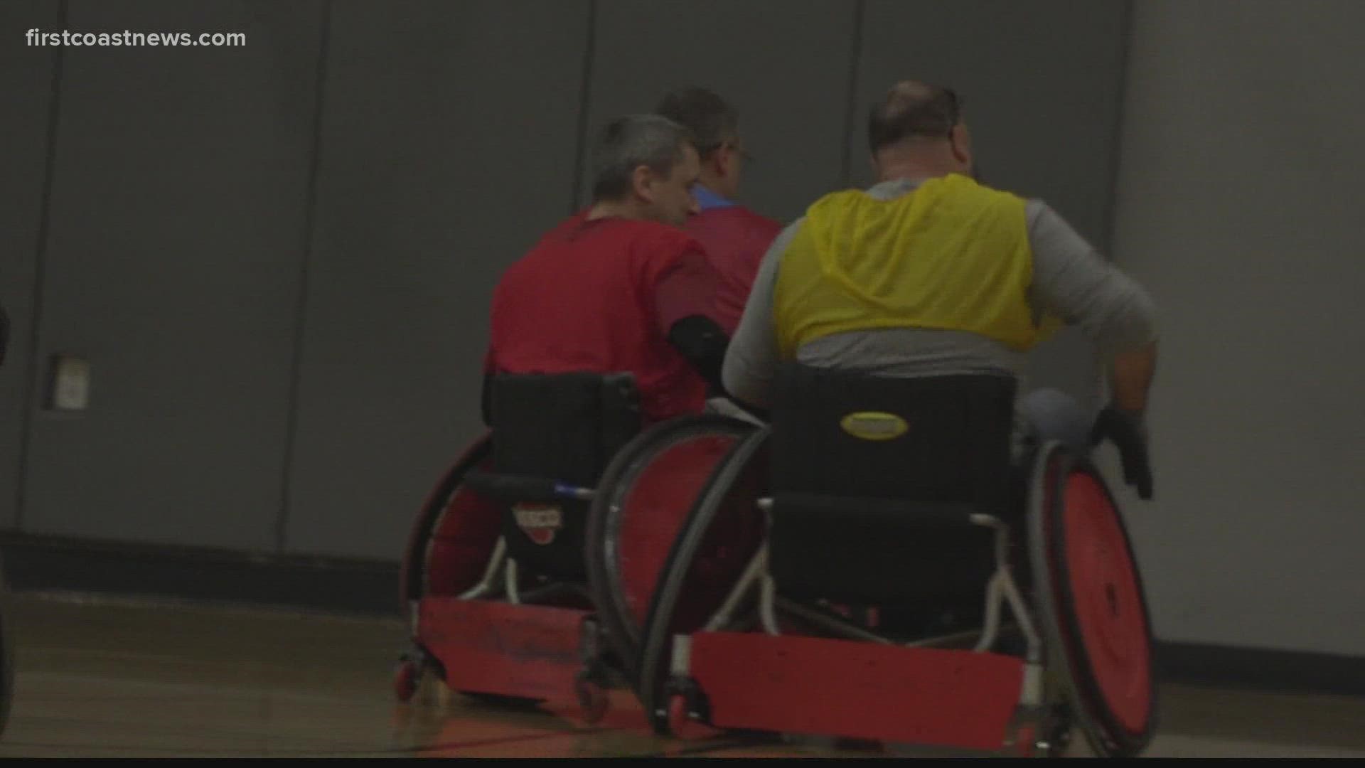 Members of Wounded Warrior Project participate in wheelchair rugby.