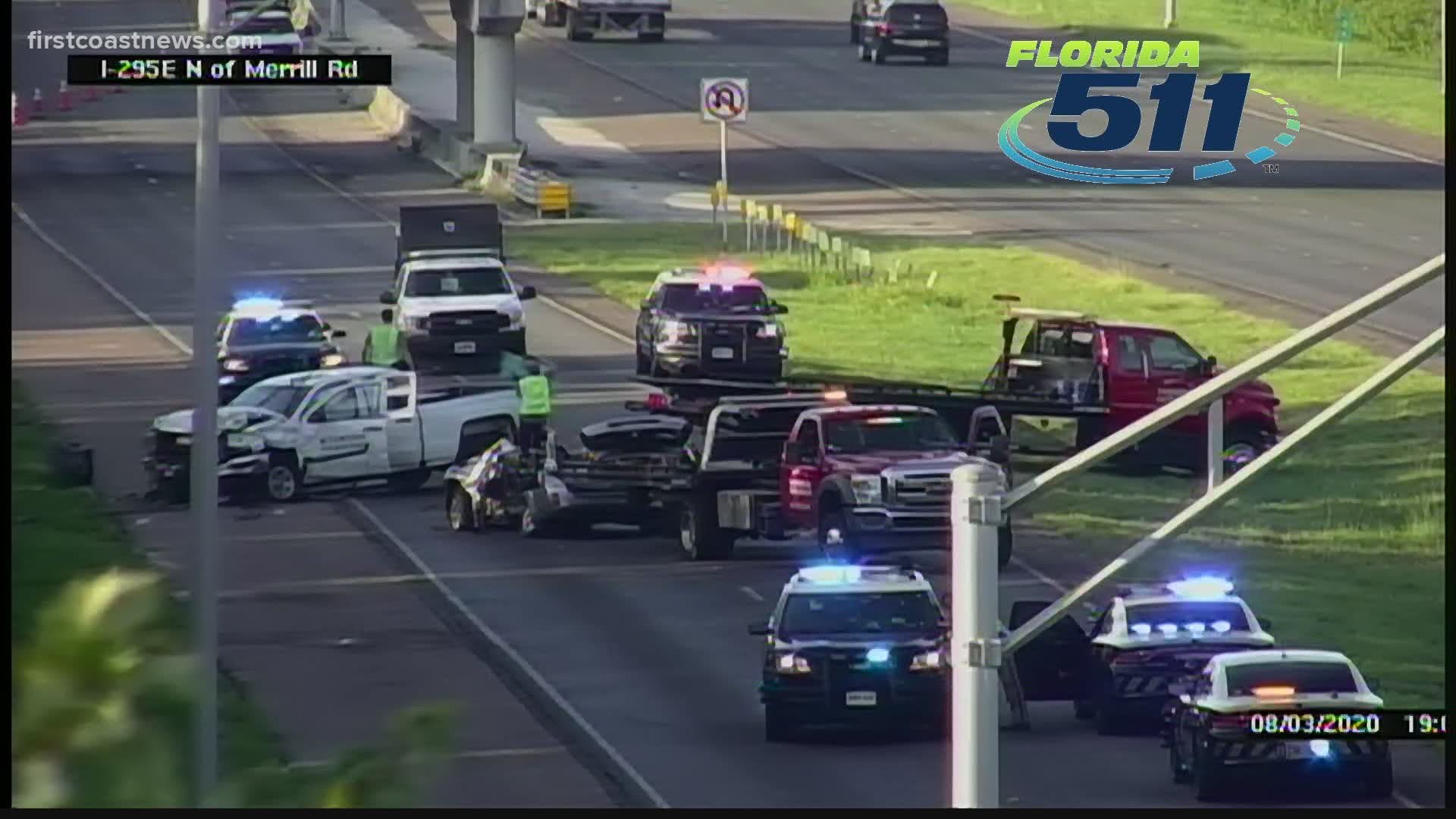 The crash left all lanes of I-295 southbound blocked for hours Monday.