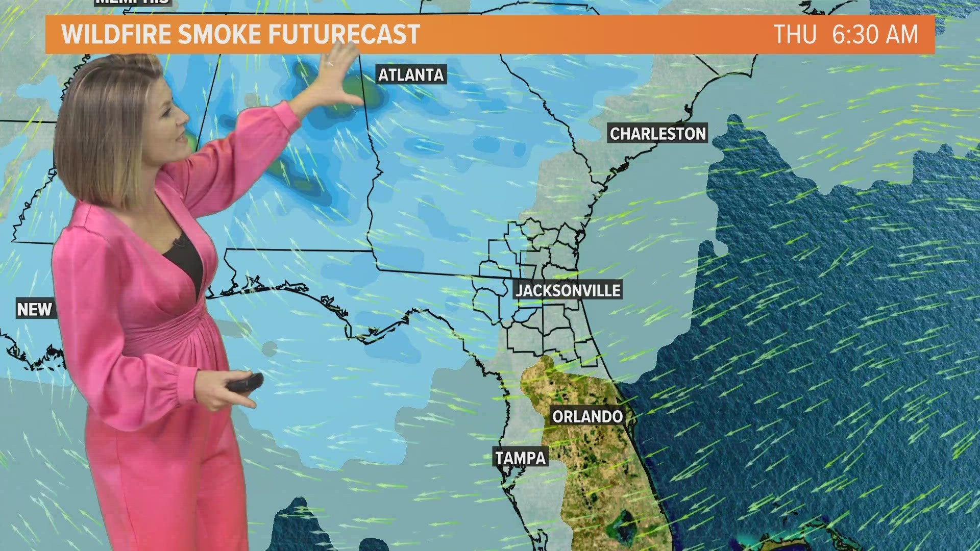 Meteorologist Lauren Rautenkranz says the wildfire smoke will add to the haze in Jacksonville's sky through Thursday.