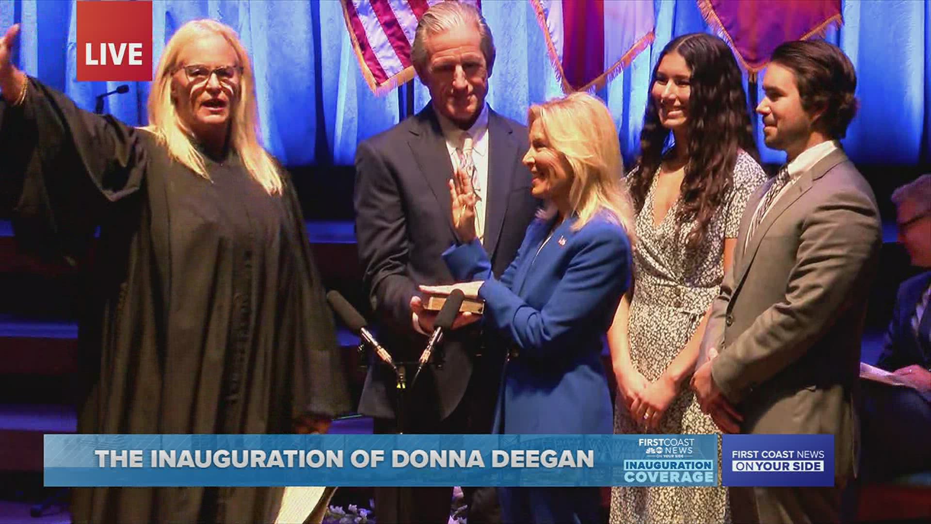 Mayor Donna Deegan made history Saturday, becoming the 45th mayor of Jacksonville and the first woman to be sworn in.