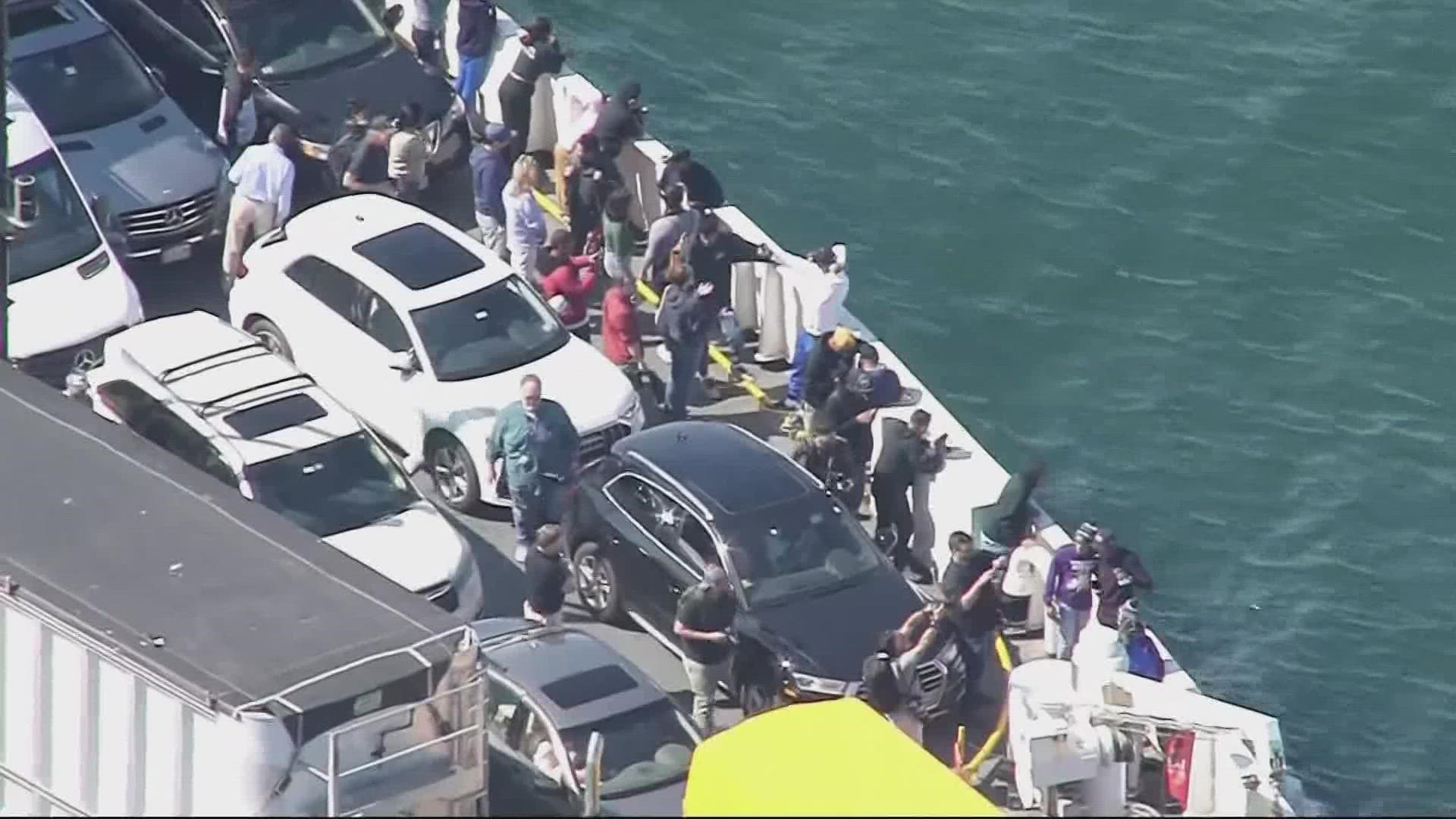 Nearly 50 people were transported today on a ferry to a military base in Cape Cod.