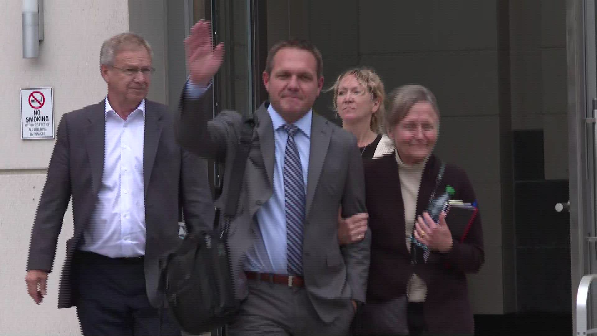 Aaron Zahn walking out of the court house last week.