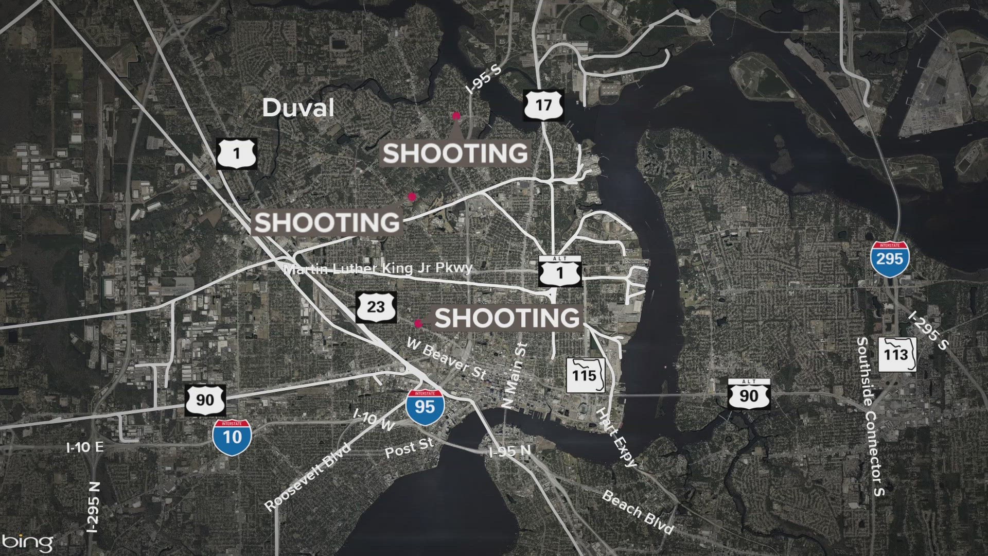 One person was detained in one of the three shootings, according to the Jacksonville Sheriff's Office.