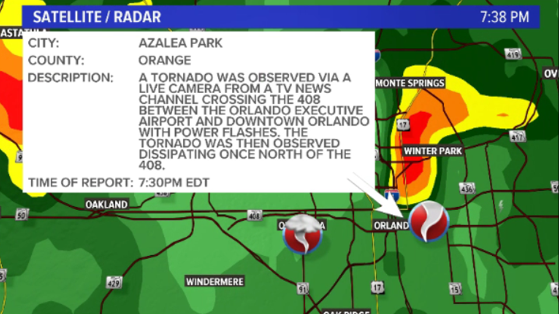 A tornado has touched down near downtown Orlando causing damage