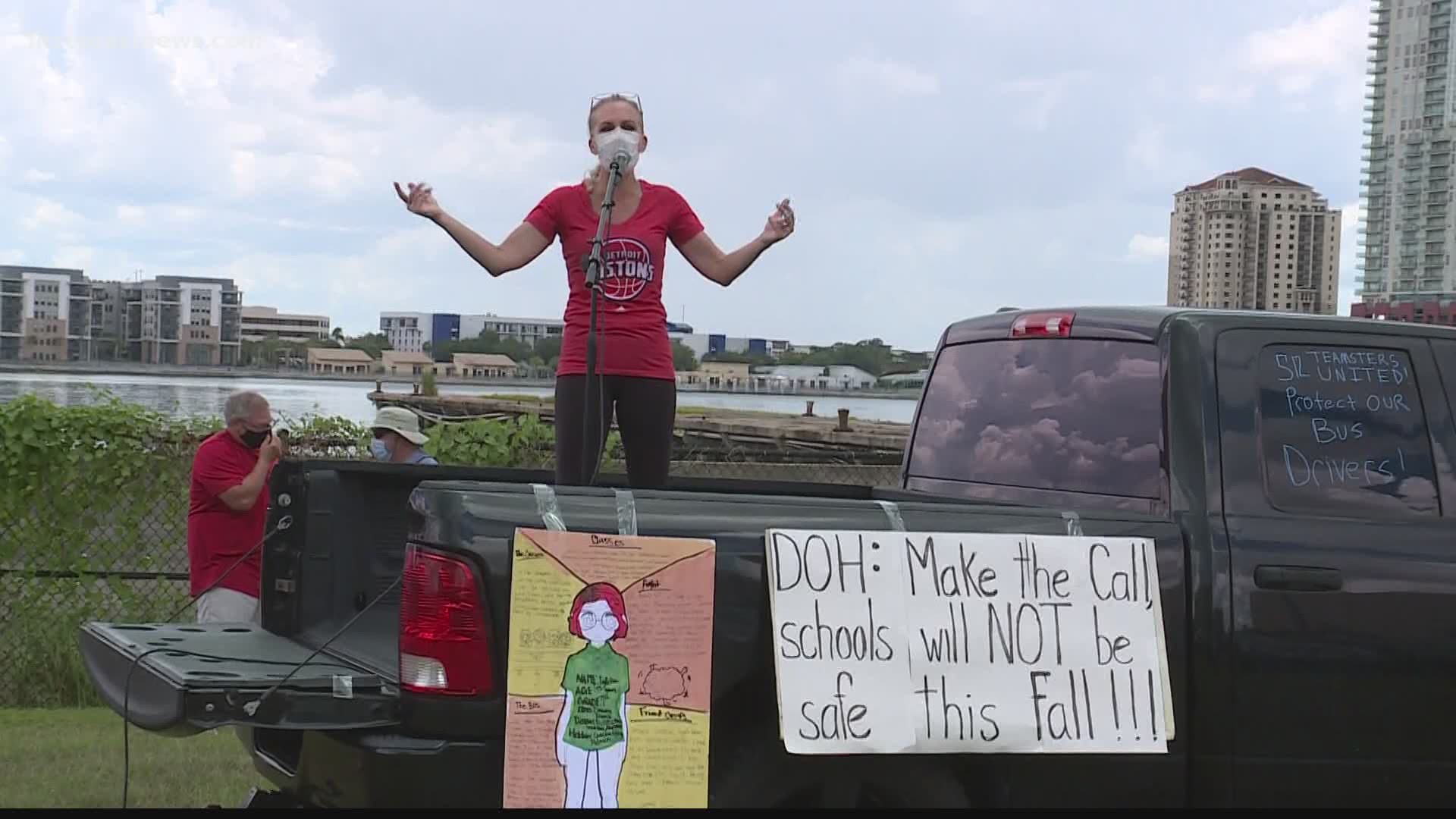 Two groups of educators held a rally in downtown Jacksonville, saying they want the state to turn to virtual learning for at least the first nine weeks of school.