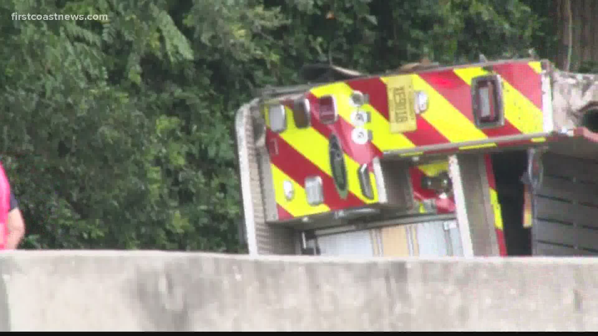Three firefighters with the Jacksonville Fire and Rescue Department were injured following a crash on Interstate 95 southbound near Emerson Street.