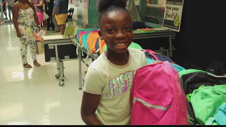 Backpack give away for Pine Forest Elementary School