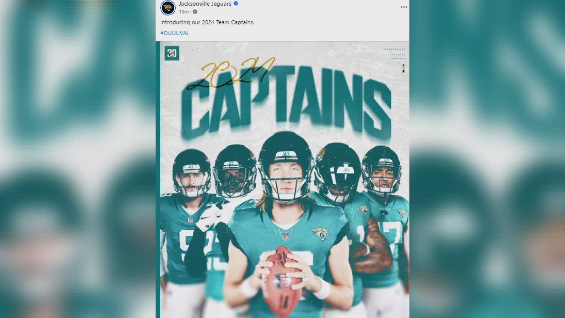 In addition to five named captains, the Jaguars said head coach Doug Pederson will name a rotating captain each week.