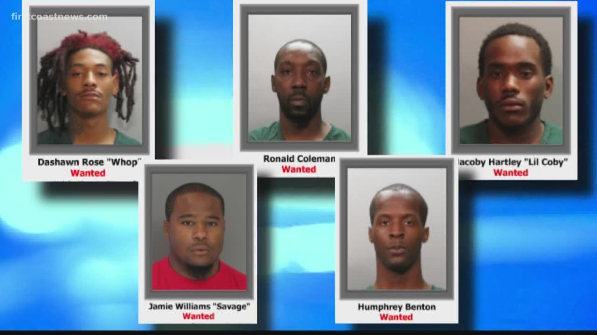 There are five suspects that still have an outstanding arrest warrant against them. They are Humphrey Benton, Jamie Williams "Savage," Jacoby Hartley "Lil Coby," Dashawn Rose "Whop," and Ronald Coleman.