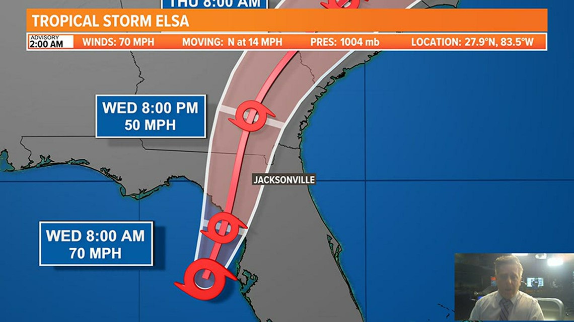 Elsa downgraded to a Tropical Storm. Expected to make landfall this