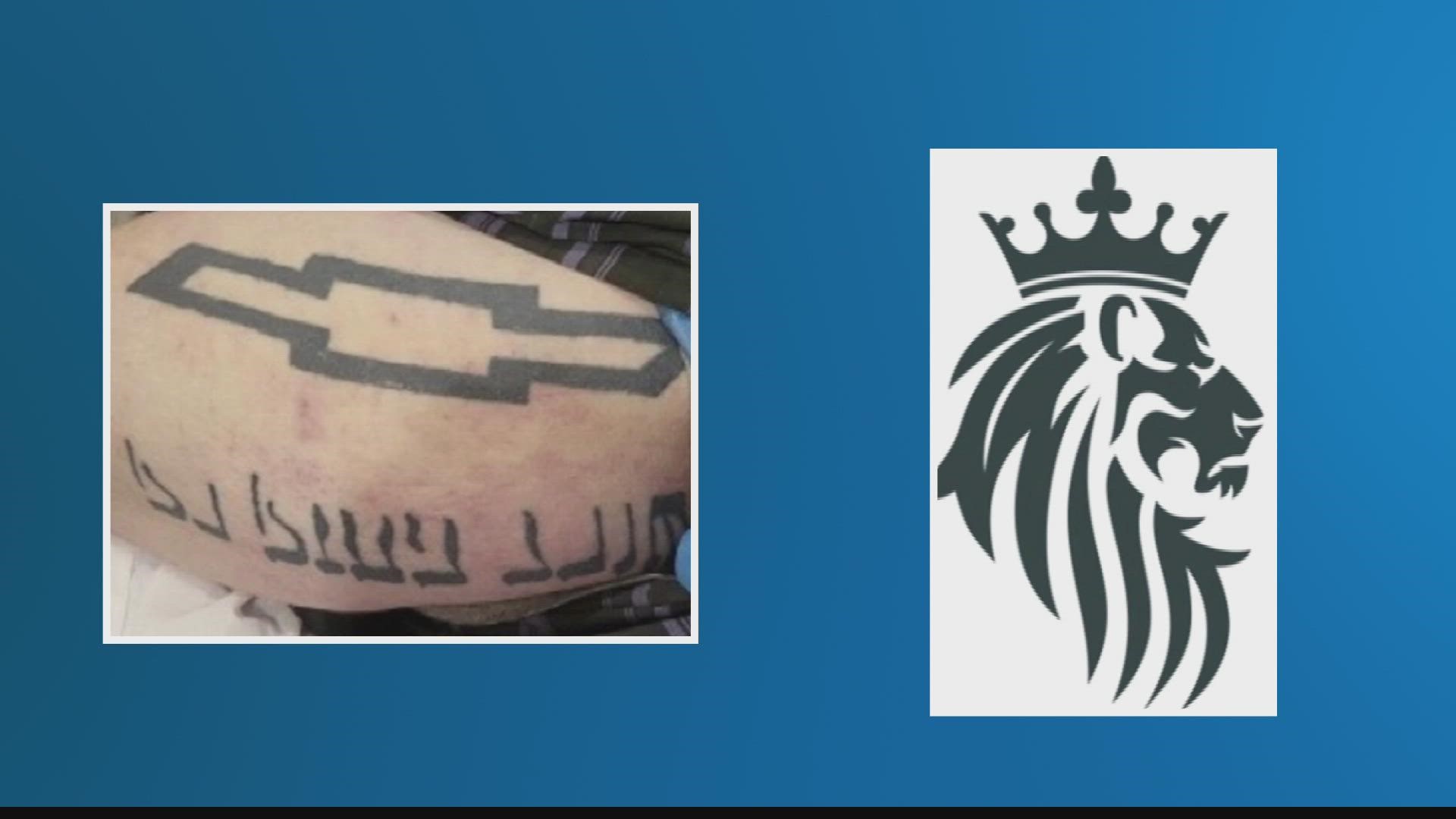 The Jacksonville Sheriff's Office is searching for a man with the Chevy logo and a lion head wearing a crown on his forearm.