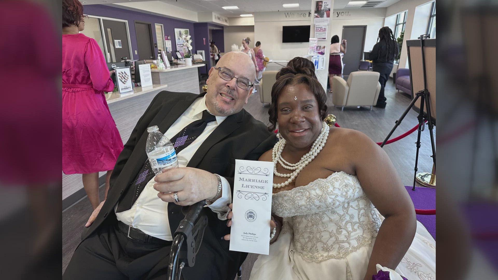 The couple got married at the Dedicated Senior Medical Center on Lem Turner Road Thursday afternoon, as the medical staff served as the best man.