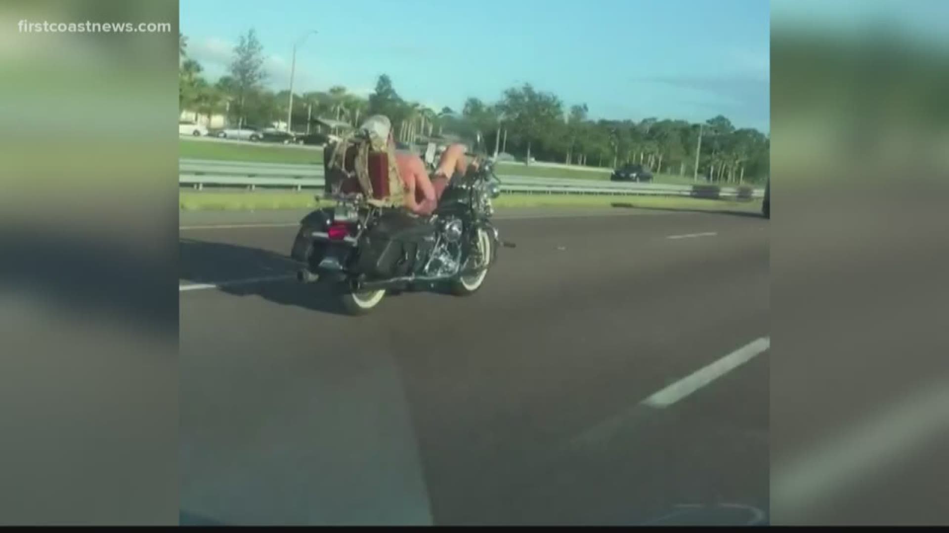 First Coast News spoke to the woman who took the video who said she was going about 60 mph when the motorcyclist surpassed her on the road.