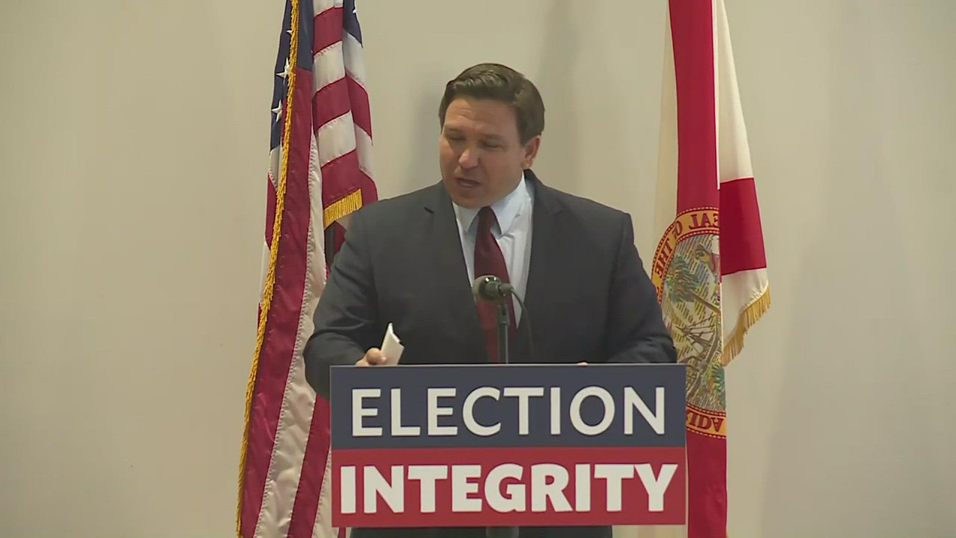 Gov. Ron DeSantis was in West Palm Beach on Wednesday to talk about "election crimes." He also explained conservatives new favorite chant: "Let's go, Brandon!"