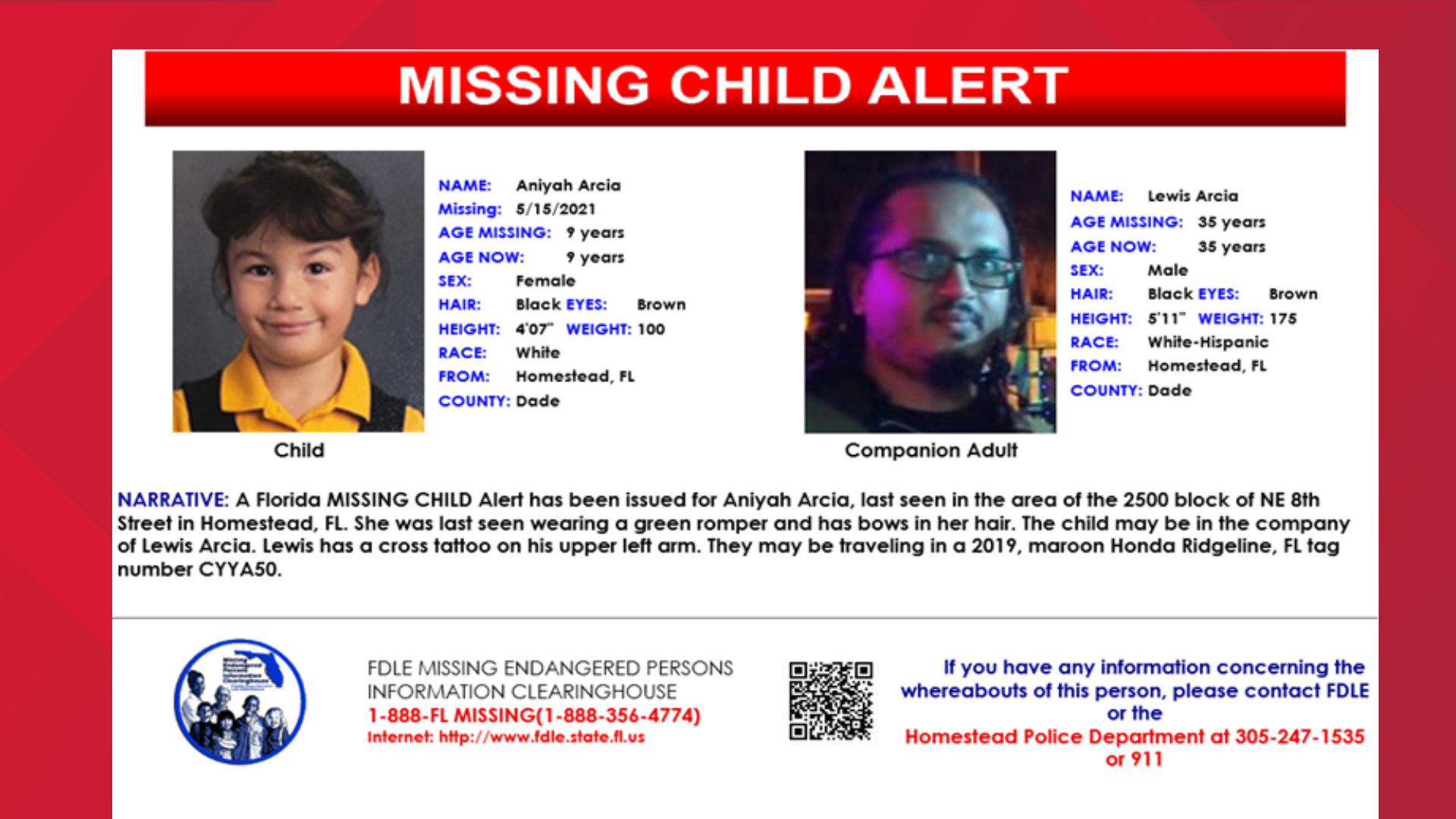 Missing Child Alert issued for 9-year-old girl from Homestead ...