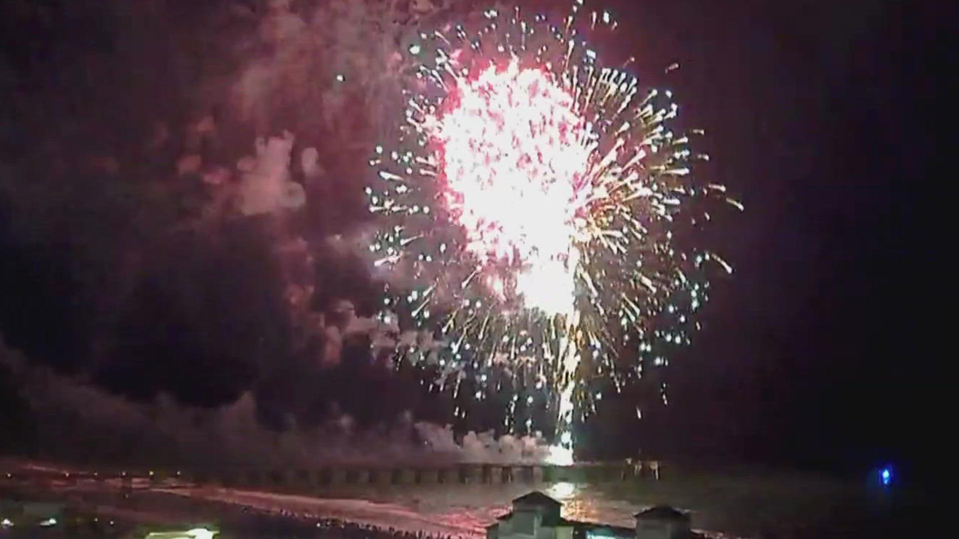 The grand finale of the fireworks show from Jacksonville Beach on Fourth of July.