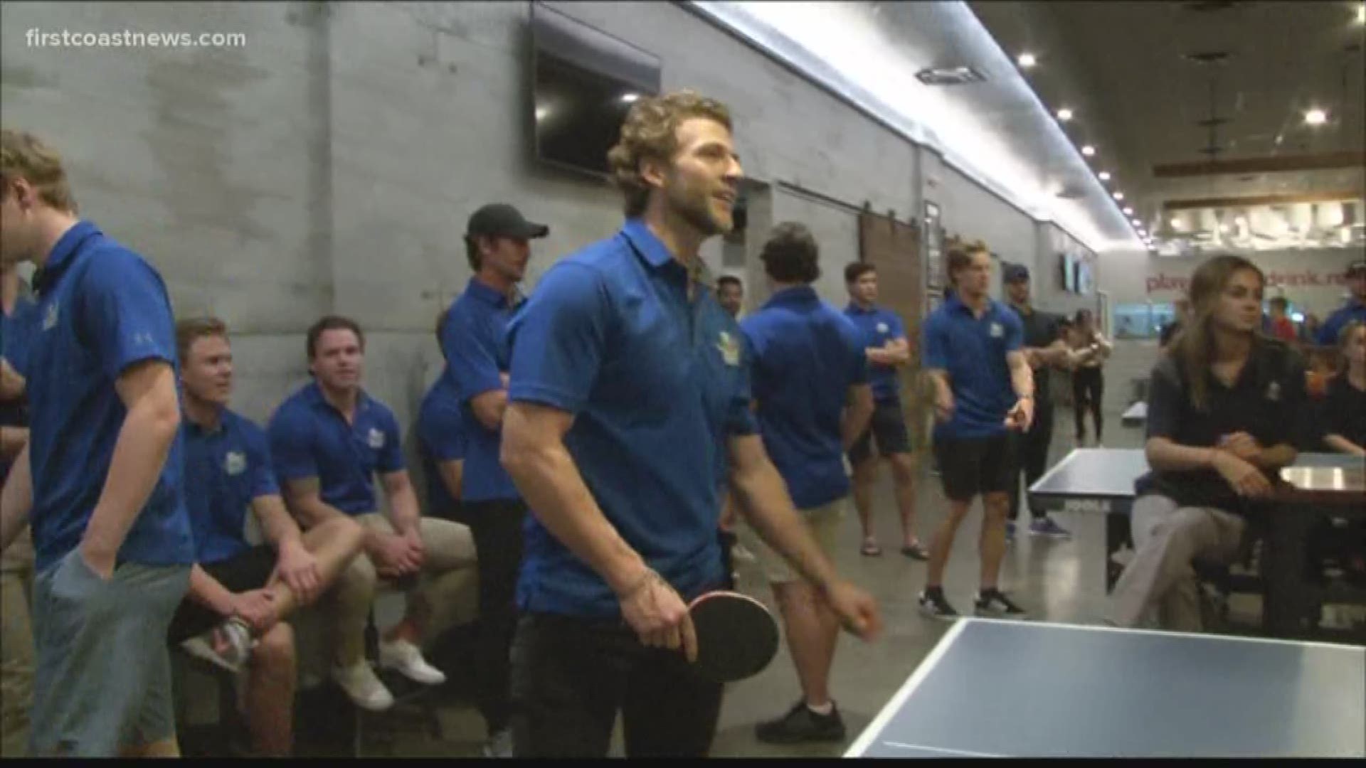The Jacksonville Icemen hosted a ping-pong tournament at SMASH to raise funds for the Muscular Dystrophy Association.