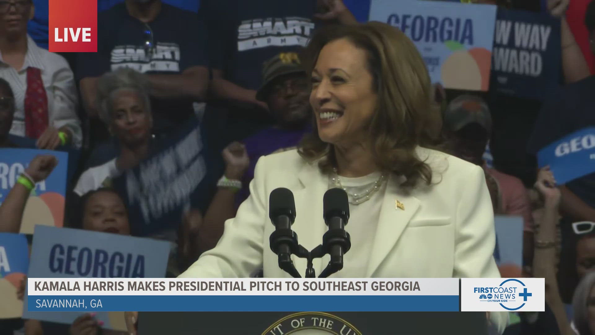 Vice President Kamala Harris took the stage Thursday evening during a rally in Savannah, Ga. It concluded her two-day bus tour through southern Georgia.