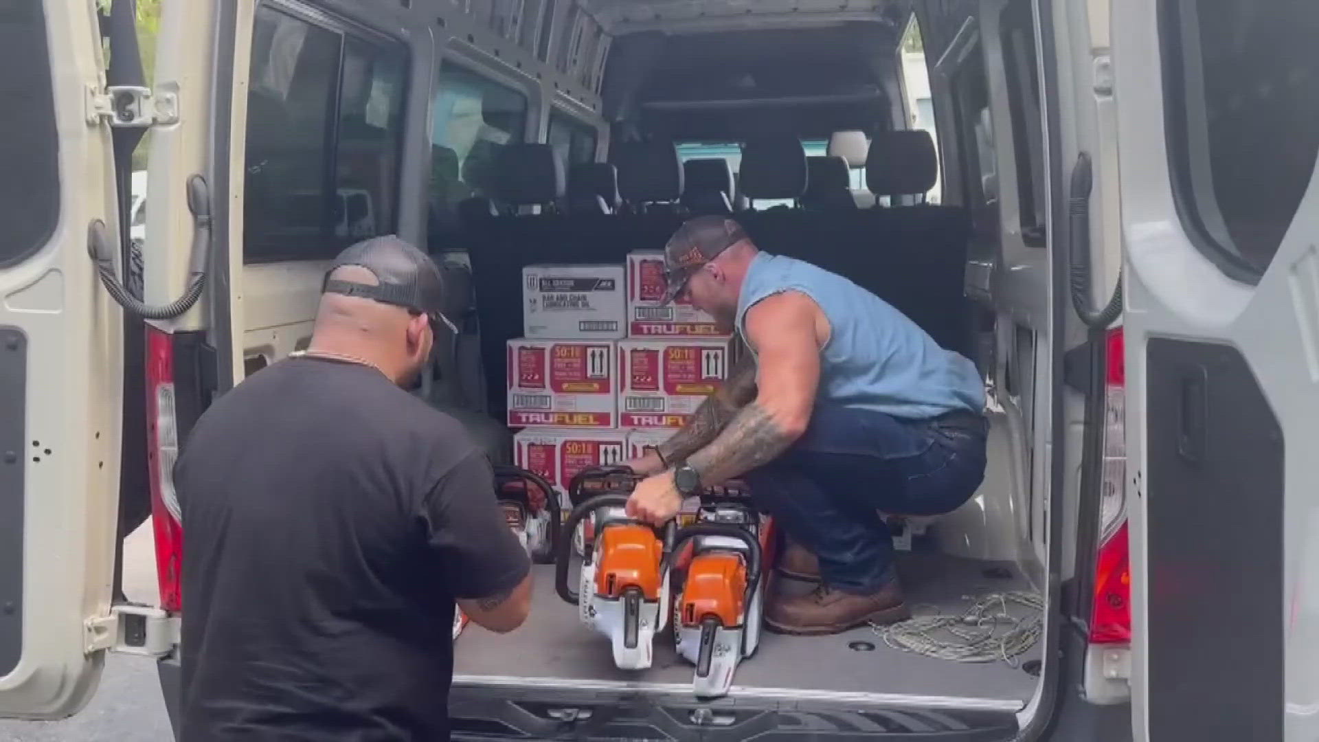 Teaming up with the nonprofit Project Savior Outdoors, Mike Dragich is mobilizing a group of veterans and first responders to gather chainsaws for clearing debris.