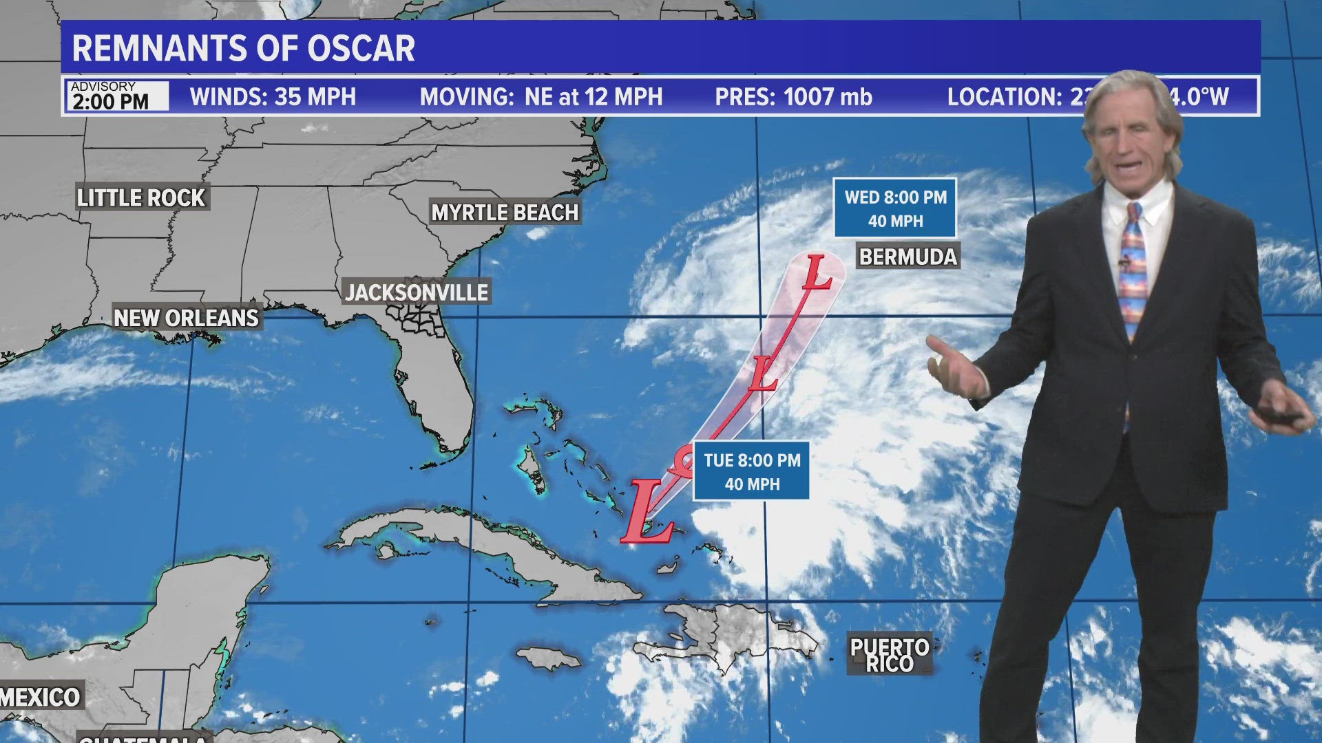 Remnants of Oscar pull away to the northeast, weakening our winds for the rest of the week