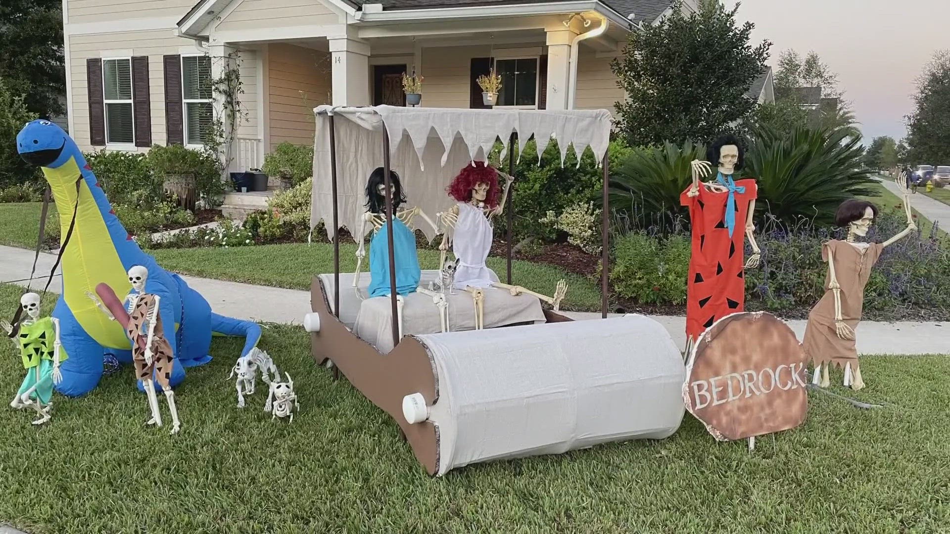 One house in the Trailmark neighborhood of St. Johns County has unique skeleton displays every day of October all for a good cause.